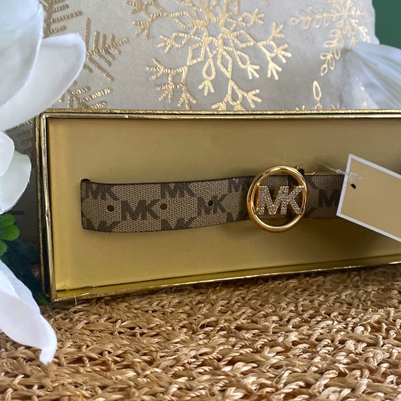 Michael Kors Monogram MK Logo Rhinestone Studded Reversible Belt, L/XL - Picture 4 of 10